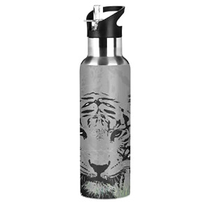 Gourde Tigre art mode sport inox sans bpa isotherme double paroi paille 600 ml