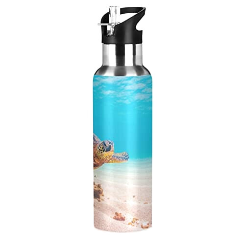 Gourde Tortue art mode sport inox sans bpa isotherme double paroi paille 600 ml