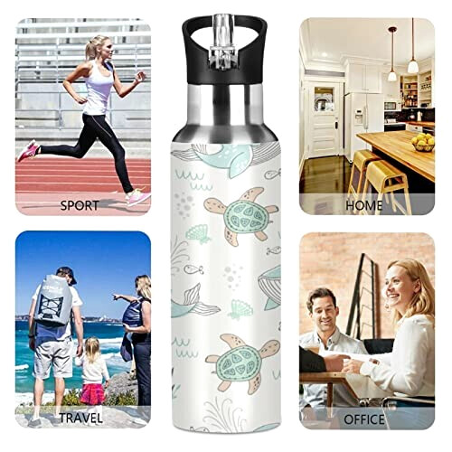 Gourde Tortue art mode sport inox sans bpa isotherme double paroi paille 600 ml variant 3 
