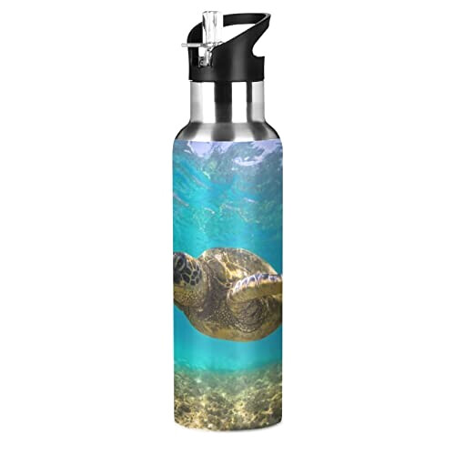 Gourde Tortue art mode sport inox sans bpa isotherme double paroi paille 600 ml
