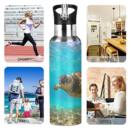 Gourde Tortue art mode sport inox sans bpa isotherme double paroi paille 600 ml variant 3 