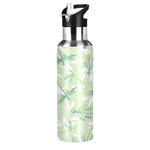 Gourde Libellule art mode sport inox sans bpa isotherme double paroi paille 600 ml