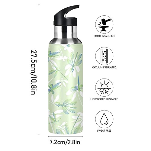Gourde Libellule art mode sport inox sans bpa isotherme double paroi paille 600 ml variant 0 