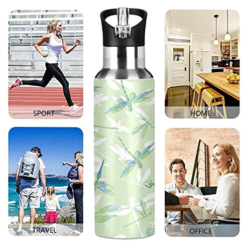 Gourde Libellule art mode sport inox sans bpa isotherme double paroi paille 600 ml variant 3 