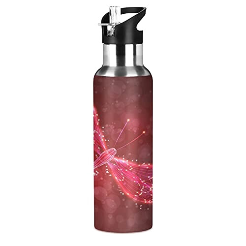 Gourde Libellule art mode sport inox sans bpa isotherme double paroi paille 600 ml