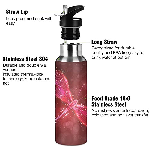 Gourde Libellule art mode sport inox sans bpa isotherme double paroi paille 600 ml variant 1 