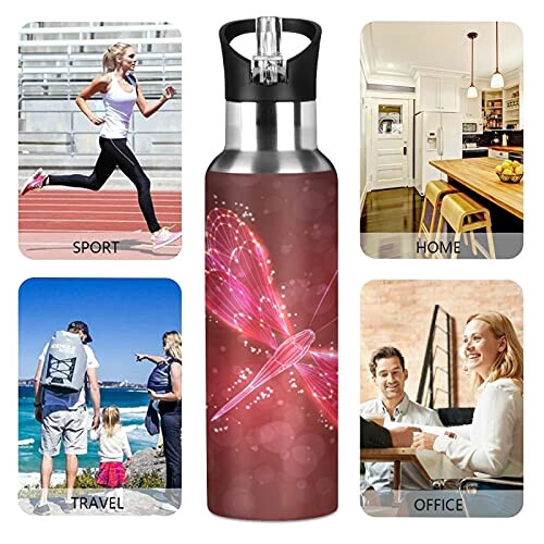 Gourde Libellule art mode sport inox sans bpa isotherme double paroi paille 600 ml variant 3 