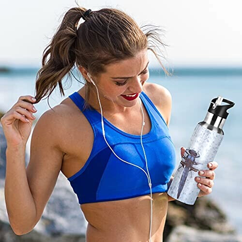 Gourde Libellule art mode sport inox sans bpa isotherme double paroi paille 600 ml variant 4 