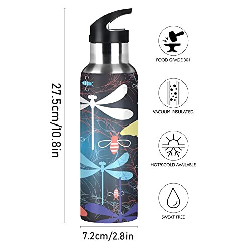 Gourde Libellule art mode sport inox sans bpa isotherme double paroi paille 600 ml variant 0 
