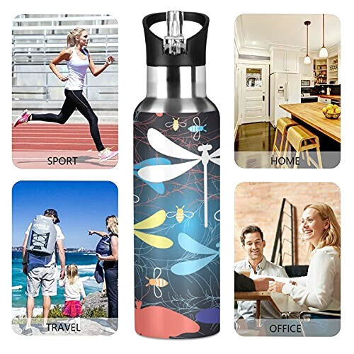Gourde Libellule art mode sport inox sans bpa isotherme double paroi paille 600 ml variant 3 