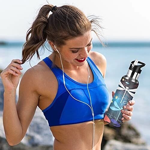 Gourde Libellule art mode sport inox sans bpa isotherme double paroi paille 600 ml variant 4 