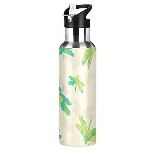 Gourde Libellule mode mignonne inox sans bpa isotherme double paroi paille 600 ml