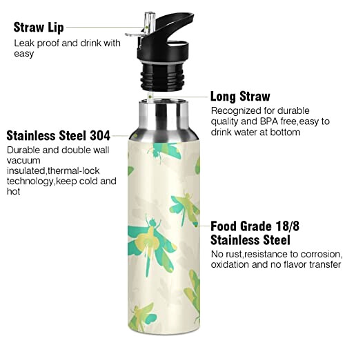 Gourde Libellule mode mignonne inox sans bpa isotherme double paroi paille 600 ml variant 1 