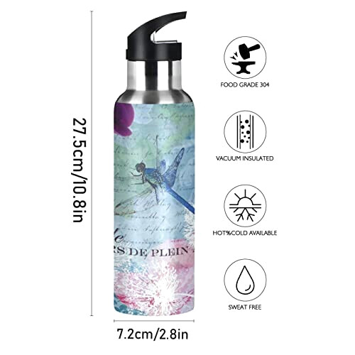Gourde Libellule mode mignonne inox sans bpa isotherme double paroi paille 600 ml variant 0 