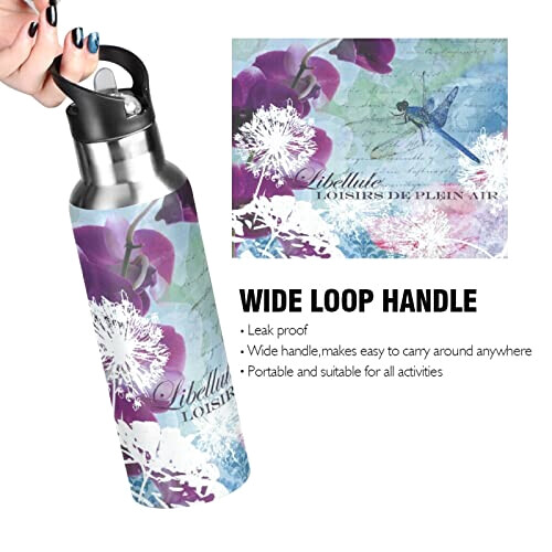 Gourde Libellule mode mignonne inox sans bpa isotherme double paroi paille 600 ml variant 2 