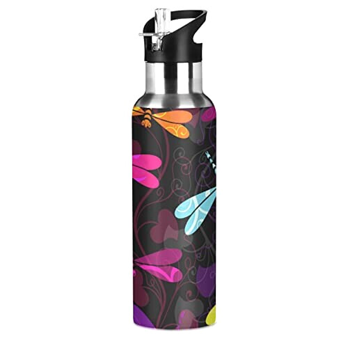 Gourde Libellule mode mignonne inox sans bpa isotherme double paroi paille 600 ml