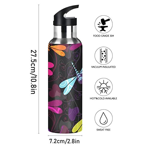 Gourde Libellule mode mignonne inox sans bpa isotherme double paroi paille 600 ml variant 0 