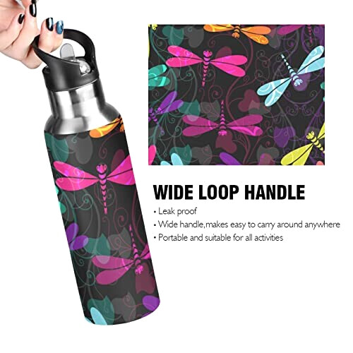 Gourde Libellule mode mignonne inox sans bpa isotherme double paroi paille 600 ml variant 2 