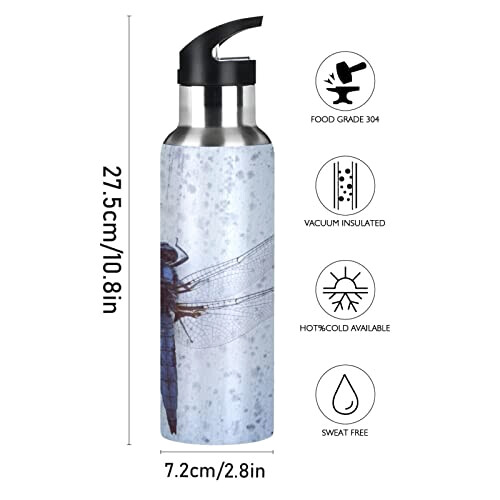 Gourde Libellule mode mignonne inox sans bpa isotherme double paroi paille 600 ml variant 0 