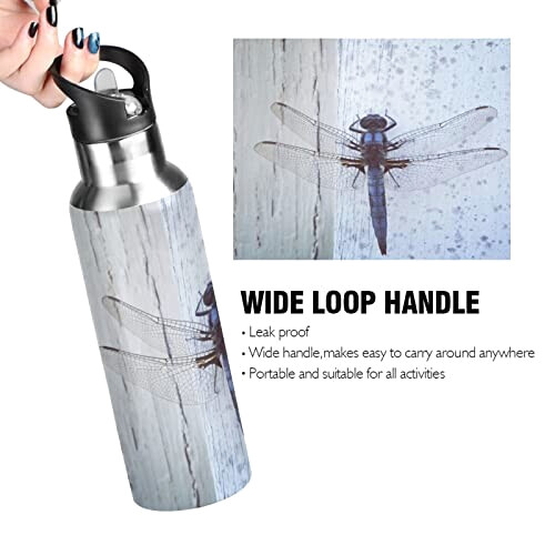 Gourde Libellule mode mignonne inox sans bpa isotherme double paroi paille 600 ml variant 2 