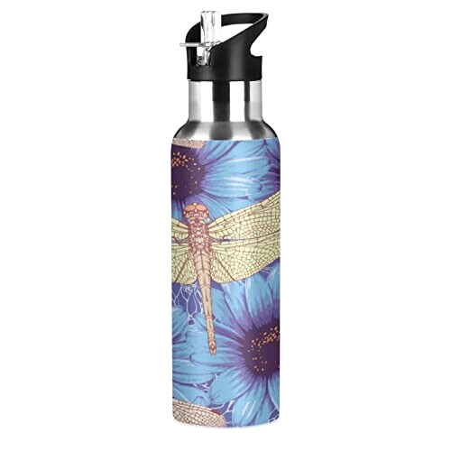 Gourde Libellule mode mignonne inox sans bpa isotherme double paroi paille 600 ml