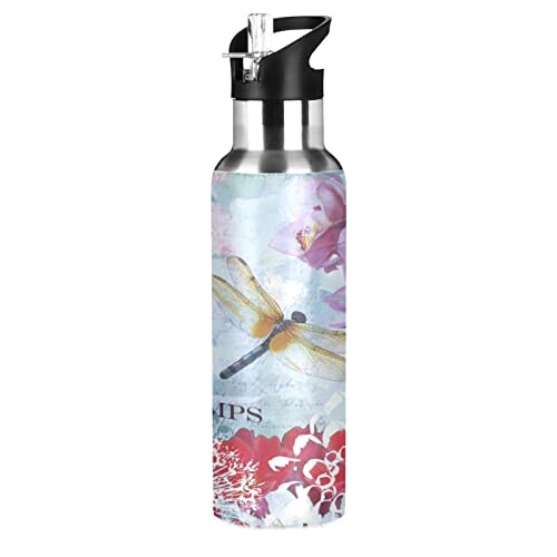 Gourde Libellule mode mignonne inox sans bpa isotherme double paroi paille 600 ml