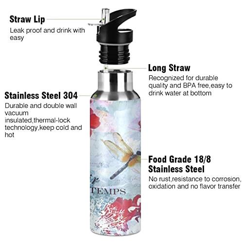 Gourde Libellule mode mignonne inox sans bpa isotherme double paroi paille 600 ml variant 1 