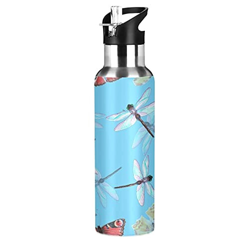 Gourde Libellule multicolore inox sans bpa isotherme double paroi paille 600 ml