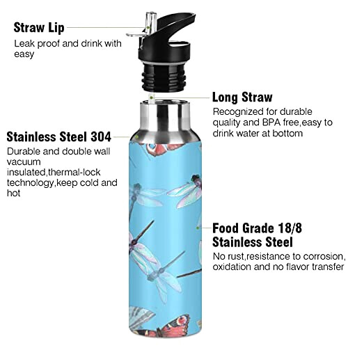 Gourde Libellule multicolore inox sans bpa isotherme double paroi paille 600 ml variant 1 