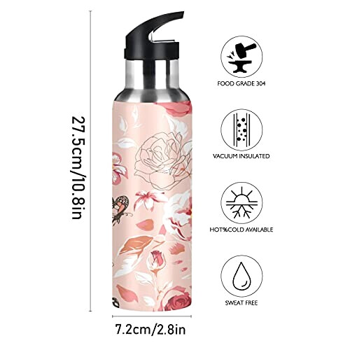 Gourde Papillon art mode sport inox sans bpa isotherme double paroi paille 600 ml variant 0 