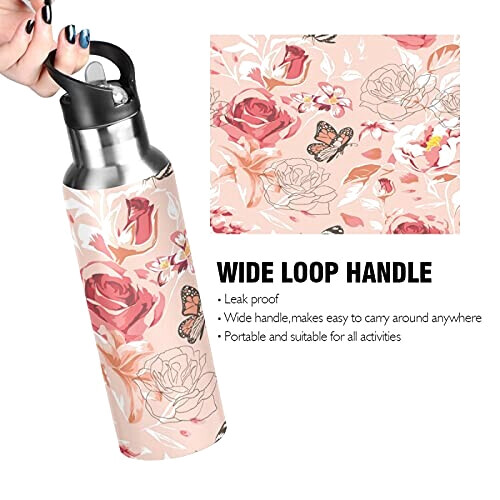 Gourde Papillon art mode sport inox sans bpa isotherme double paroi paille 600 ml variant 2 