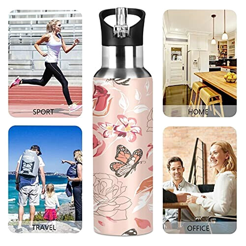 Gourde Papillon art mode sport inox sans bpa isotherme double paroi paille 600 ml variant 3 