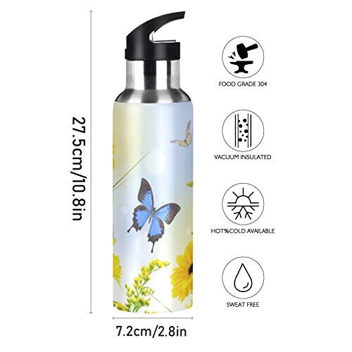 Gourde Papillon art mode sport inox sans bpa isotherme double paroi paille 600 ml variant 0 