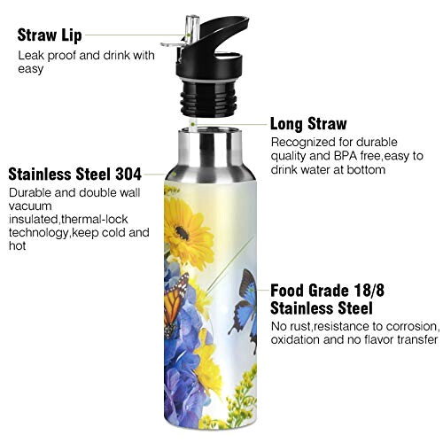 Gourde Papillon art mode sport inox sans bpa isotherme double paroi paille 600 ml variant 1 
