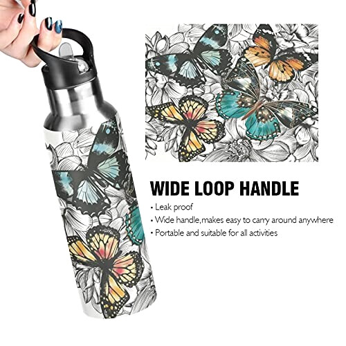 Gourde Papillon art mode sport inox sans bpa isotherme double paroi paille 600 ml variant 2 