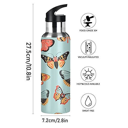 Gourde Papillon art mode sport inox sans bpa isotherme double paroi paille 600 ml variant 0 