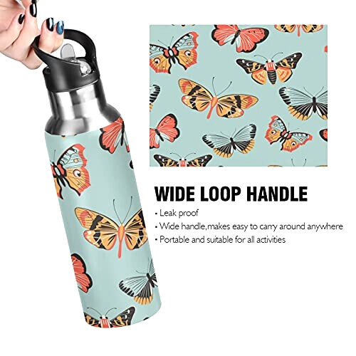 Gourde Papillon art mode sport inox sans bpa isotherme double paroi paille 600 ml variant 2 