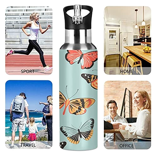 Gourde Papillon art mode sport inox sans bpa isotherme double paroi paille 600 ml variant 3 