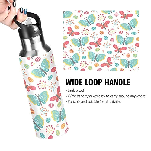 Gourde Papillon art mode sport inox sans bpa isotherme double paroi paille 600 ml variant 2 