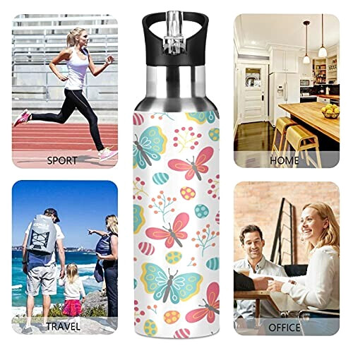 Gourde Papillon art mode sport inox sans bpa isotherme double paroi paille 600 ml variant 3 