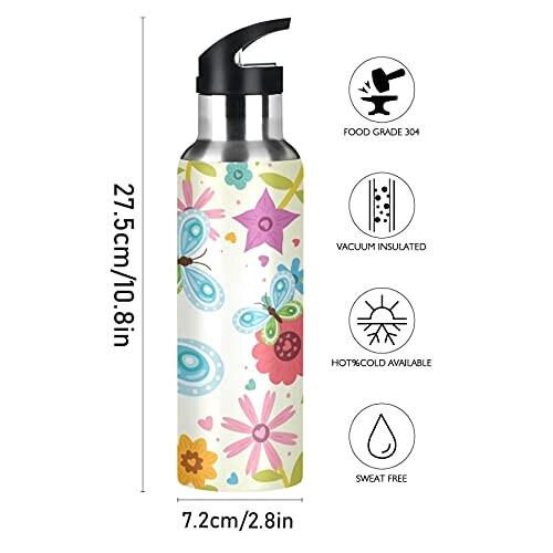 Gourde Papillon art mode sport inox sans bpa isotherme double paroi paille 600 ml variant 0 