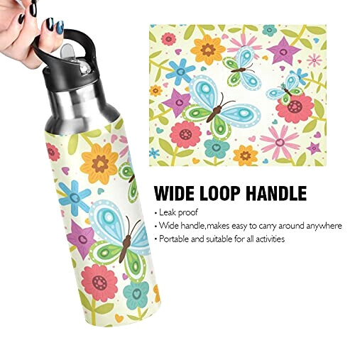 Gourde Papillon art mode sport inox sans bpa isotherme double paroi paille 600 ml variant 2 