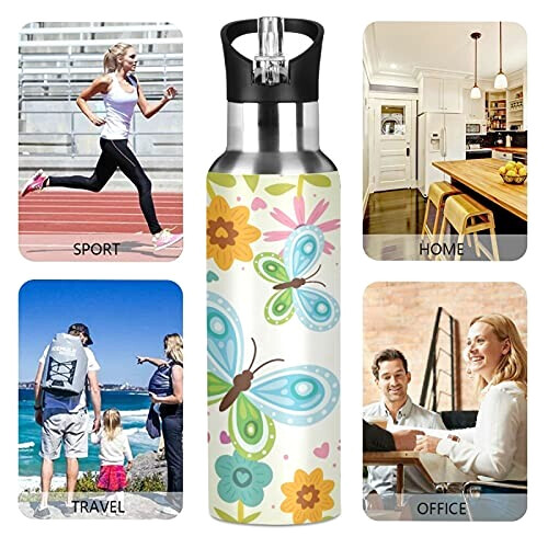 Gourde Papillon art mode sport inox sans bpa isotherme double paroi paille 600 ml variant 3 