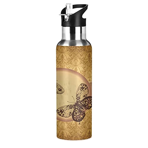 Gourde Papillon art mode sport inox sans bpa isotherme double paroi paille 600 ml