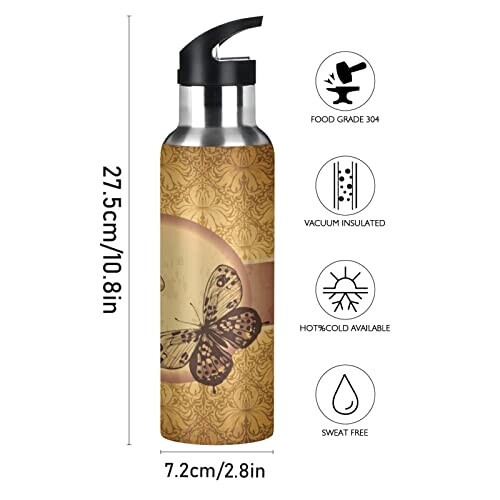 Gourde Papillon art mode sport inox sans bpa isotherme double paroi paille 600 ml variant 0 
