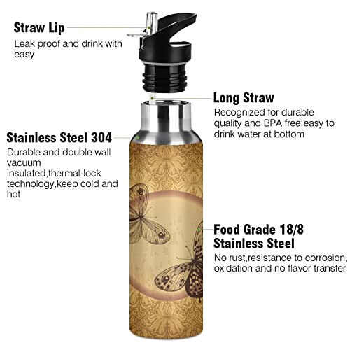 Gourde Papillon art mode sport inox sans bpa isotherme double paroi paille 600 ml variant 1 