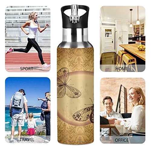 Gourde Papillon art mode sport inox sans bpa isotherme double paroi paille 600 ml variant 3 