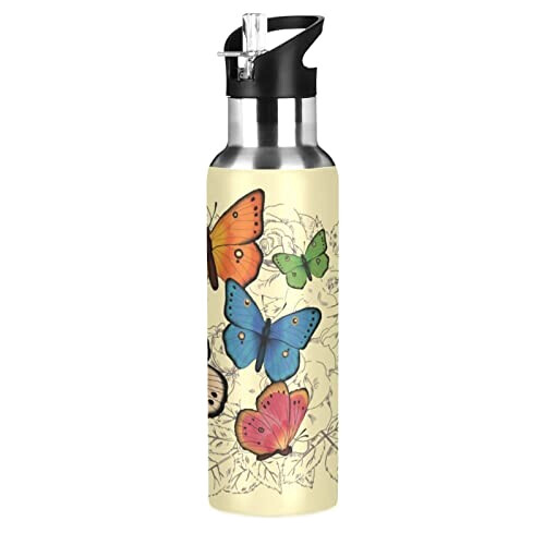 Gourde Papillon inox isotherme double paroi paille 600 ml