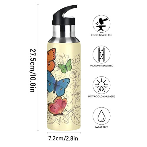 Gourde Papillon inox isotherme double paroi paille 600 ml variant 0 