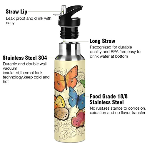 Gourde Papillon inox isotherme double paroi paille 600 ml variant 1 
